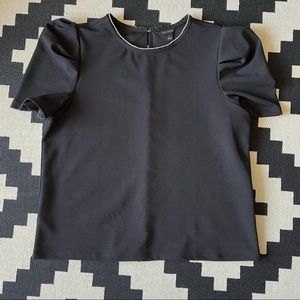 Ann Taylor Puff-Sleeve Blouse w/ Rhinestone Neckline
